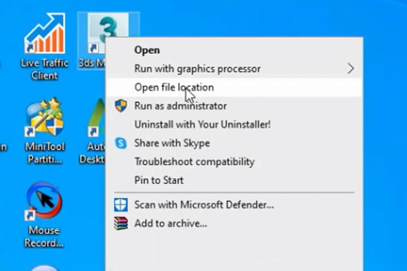 Chuột phải vào icon và chọn open file location
