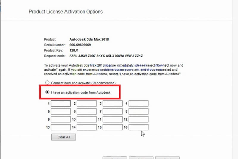 Chọn i have an activation code from autodesk
