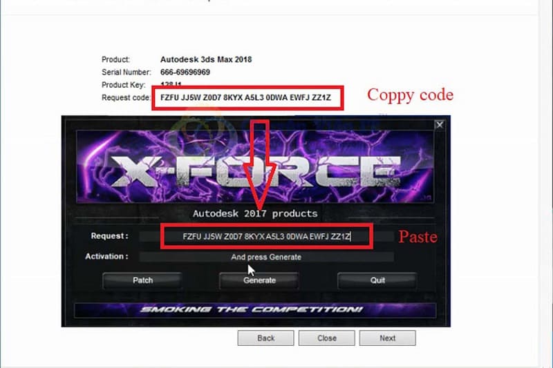 Dán request code vào phần mềm
