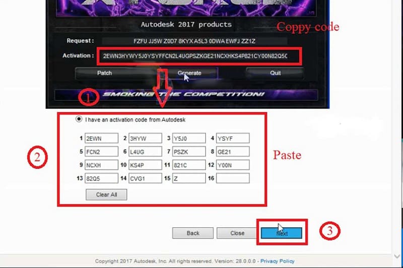 Nhập key sau đó nhấn next