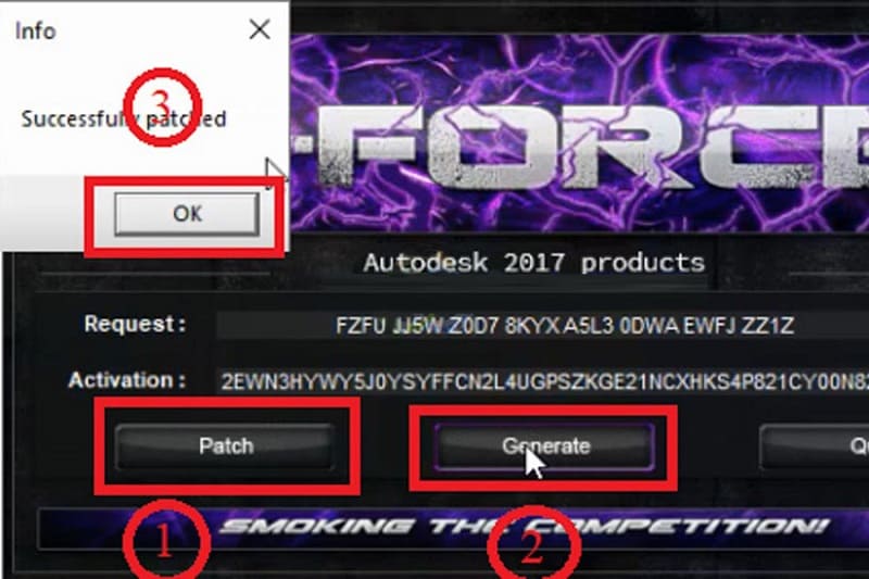 Nhấn Patch =>Generate =>OK như hình Nhấn Patch =>Generate =>OK