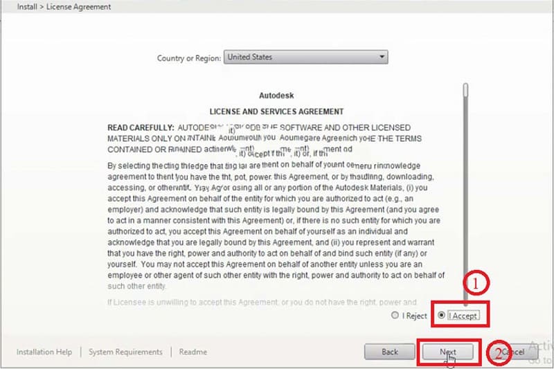 Bấm chọn installtích chọn i accept xong nhấn next